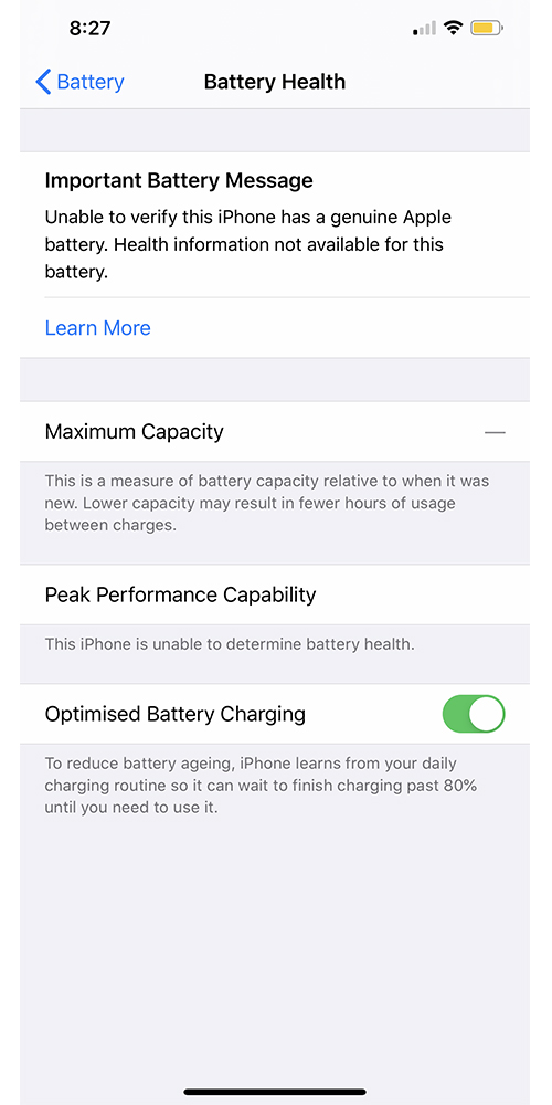 Reparación de la pantalla de estado de la batería del iPhone XS Max?